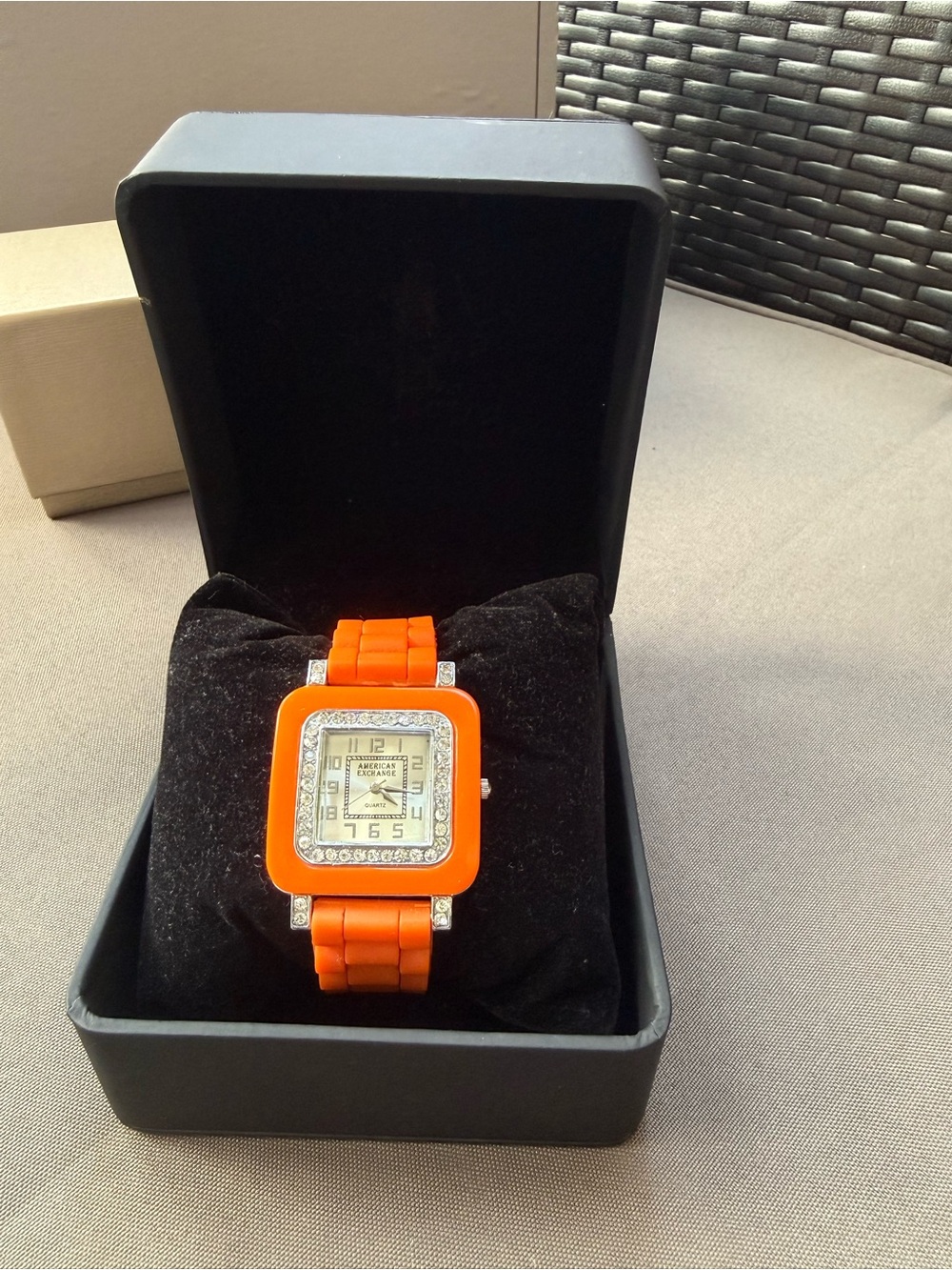Casual Rubber Square Face Armani Orange Unisex Watch with Crystals - Picture 2 of 9